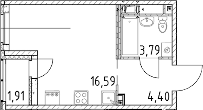 Квартира студия 24.78 м², 12/17 эт., ЖК «Город Первых»